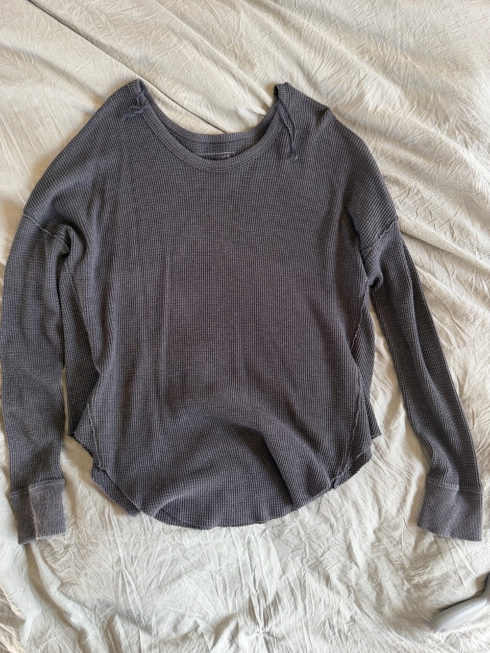 Free People Washed Charcoal Waffle Long-Sleeve Top